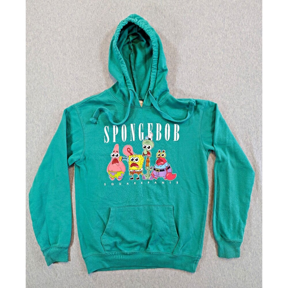 SpongeBob SquarePants Kids XS Green Pullover Hoodie Fleece Graphic Print Pockets